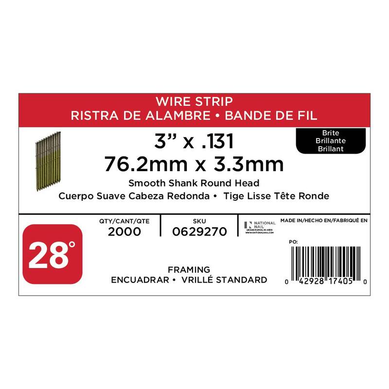 PRO-FIT 3 in. x 0.131 28-Degree Bright Finish Smooth Shank Wire Strip Framing Nails (2000 -Per Box) - 0629270