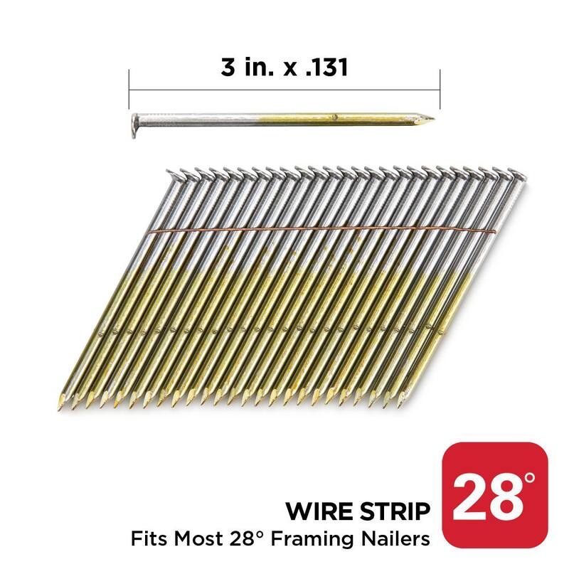 PRO-FIT 3 in. x 0.131 28-Degree Bright Finish Smooth Shank Wire Strip Framing Nails (2000 -Per Box) - 0629270