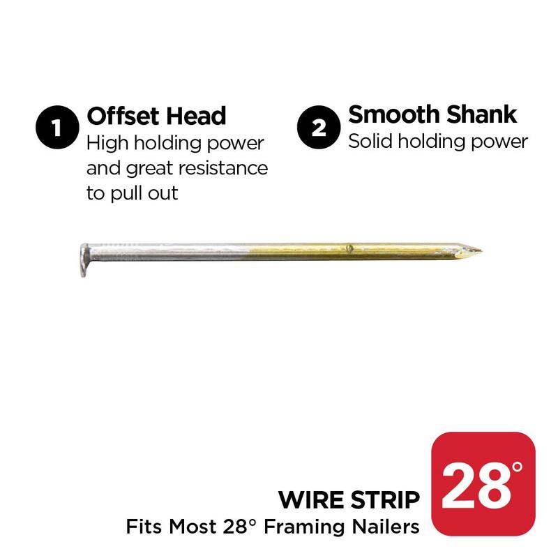 PRO-FIT 3 in. x 0.131 28-Degree Bright Finish Smooth Shank Wire Strip Framing Nails (2000 -Per Box) - 0629270