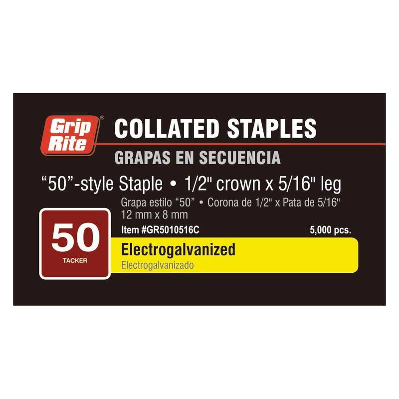 Grip-Rite 5/16 in. x 1/2 in. Adhesive Collated Electrogalvanized 50-Style Tacker Staples 5000 per Box - GR5010516C