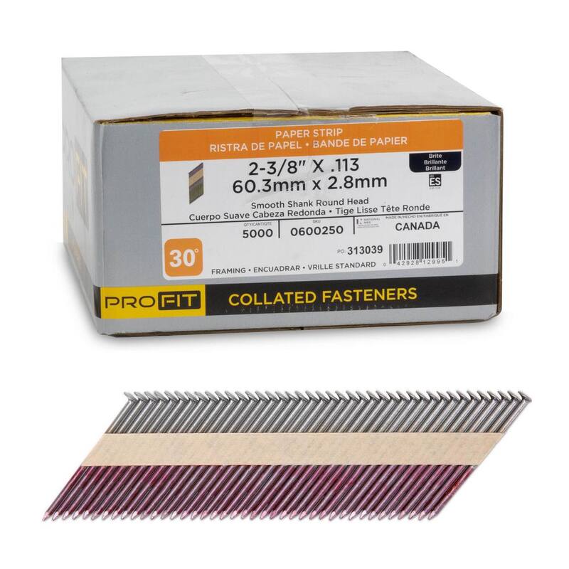 PRO-FIT 2-3/8 in x 0.113 30-Degree Bright Finish Smooth Shank Paper Tape Framing Nails (5000 -Per Box) - 0600250
