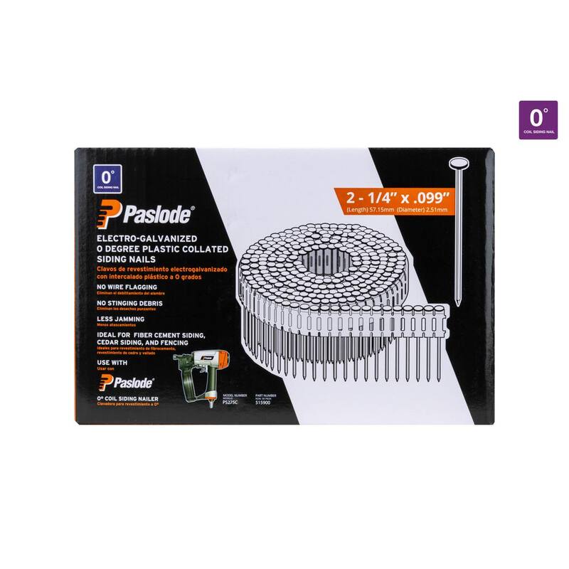 Paslode 2-1/4 in. x 0.099-Gauge 0-Degree Electro-Galvanized Ring Shank Plastic Coil Siding Nails (7,200 per Box) - 650961
