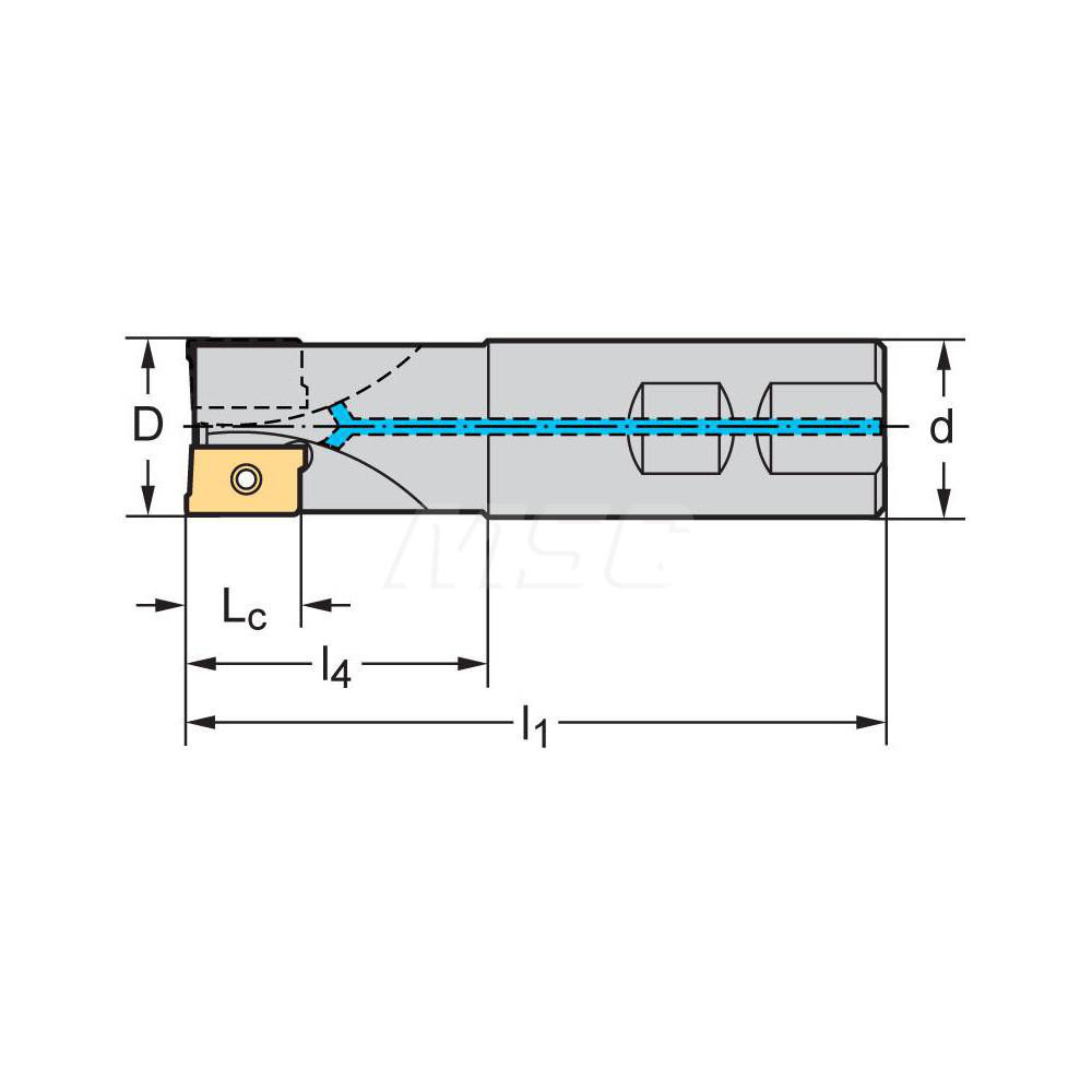 Walter Indexable Square-Shoulder End Mill: M4130-020-W20-03-08, 20 mm Cut Dia, 8 mm Max Depth of Cut, 20 mm Dia Weldon Flat Shank - 6952593