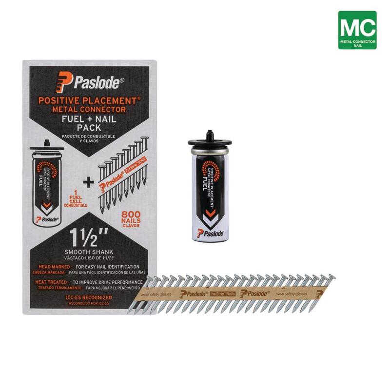 Paslode 1-1/2 in. x 0.131-Gauge 30-Degree Brite Smooth Shank Positive Placement Metal Connector Framing Nail FNP(800 Nail+Fuel) - 650923