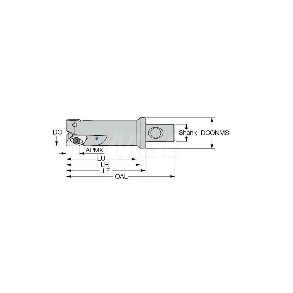 Iscar Indexable Square-Shoulder End Mill: HM90EALD1.5L3.5-CF4-16, 1-1/2" Cut Dia, 0.622" Max Depth of Cut, CF4 Modular Connection Shank - 3102761