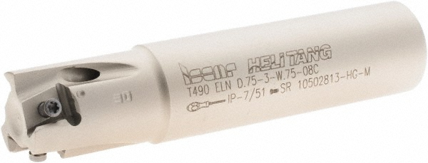 Iscar Indexable Square-Shoulder End Mill: T490 ELN D.75-3, 3/4" Cut Dia, 0.315" Max Depth of Cut, 3/4" Dia Weldon Flat Shank - 3105502