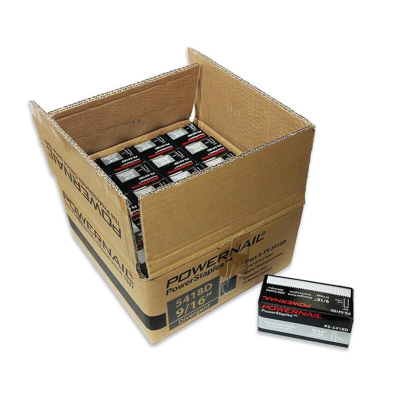 POWERNAIL 5400 Series 3/16 in. Crown, 9/16 in. Leg, 20-GA Fine Wire Glue Collated Staples for Carpet & Upholstery, Case of 100,000 - PS5418D