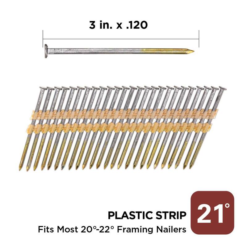 PRO-FIT 3 in. x 0.120-Gauge 21° Bright Finish Smooth Shank Plastic Strip Framing Nails (4000 per Box) - 0616171