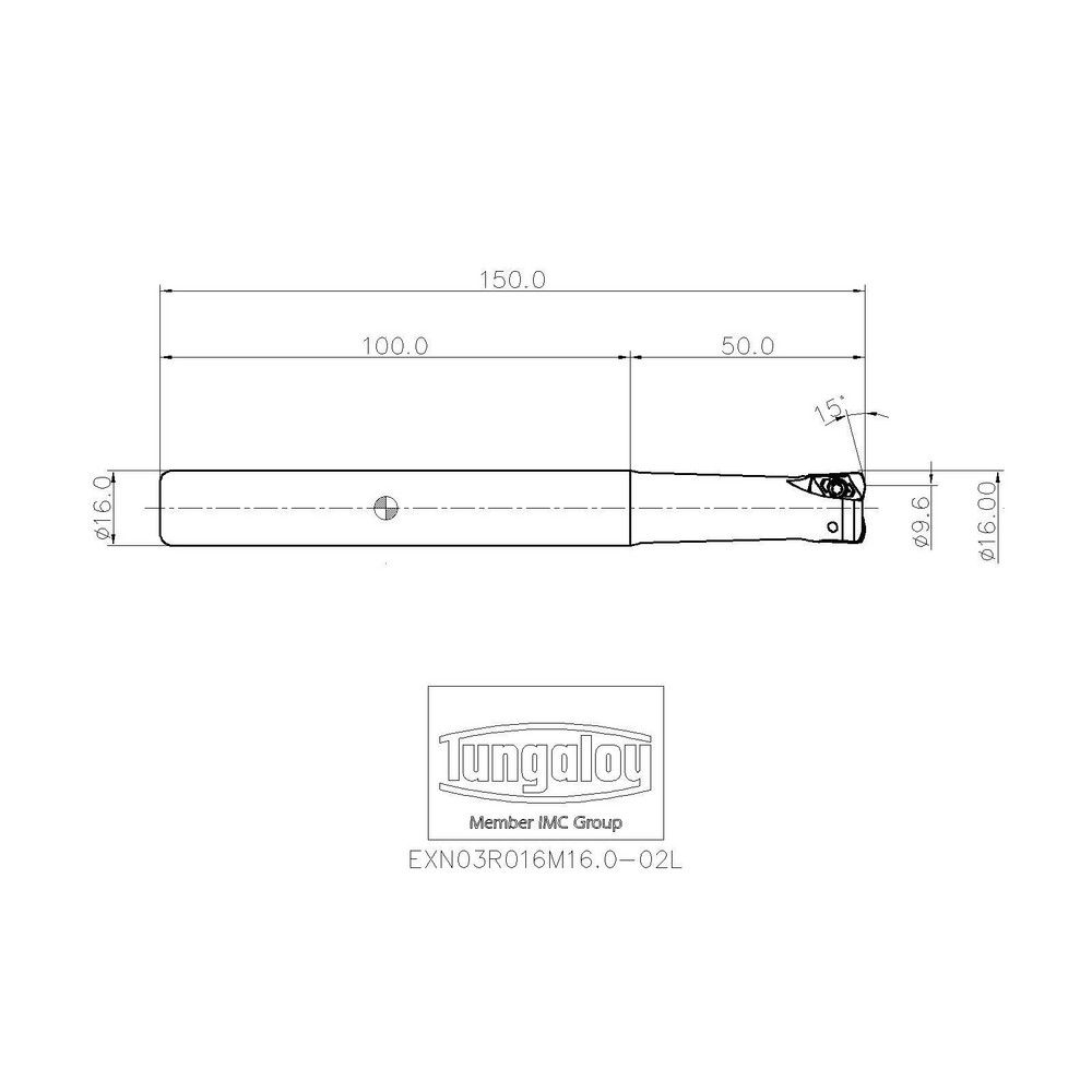 Tungaloy Indexable High-Feed End Mill: EXN03R016M16.0-02L, Cylindrical Shank - 6862537