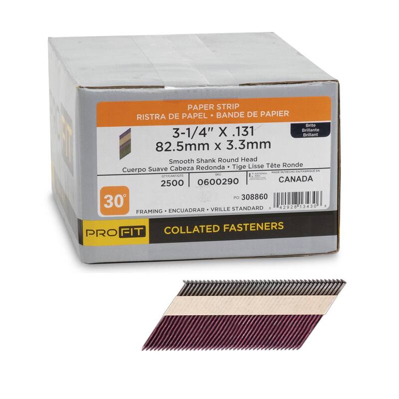 PRO-FIT 3-1/4 in. x 0.131 30-Degree Bright Finish Smooth Shank Paper Tape Framing Nails (2500-Per Box) - 0600290
