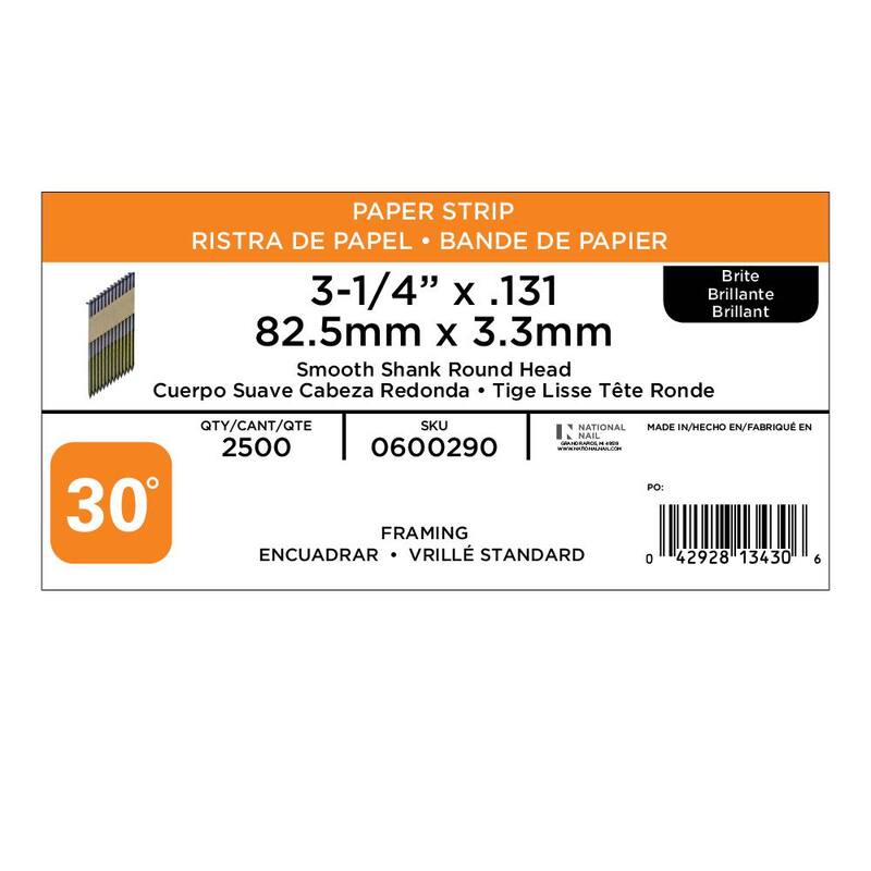 PRO-FIT 3-1/4 in. x 0.131 30-Degree Bright Finish Smooth Shank Paper Tape Framing Nails (2500-Per Box) - 0600290