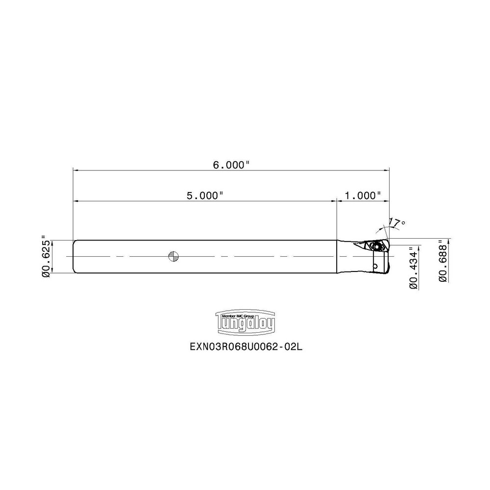 Tungaloy Indexable High-Feed End Mill: EXN03R068U0062-02L, Cylindrical Shank - 6865372