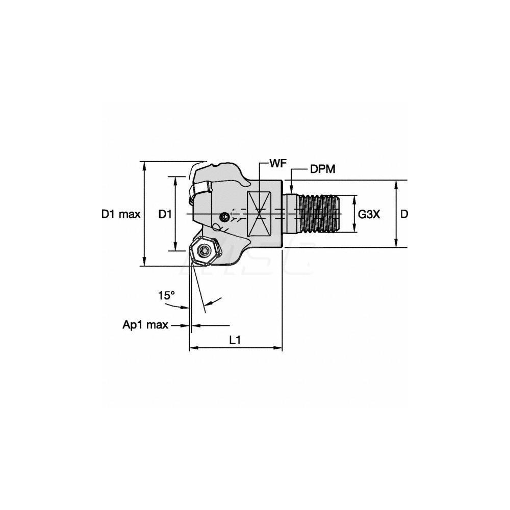 Kennametal Indexable High-Feed End Mill: KSHRHF032D04M16HN06, 32.00 mm Cut Dia, Modular Connection Shank - 4153689