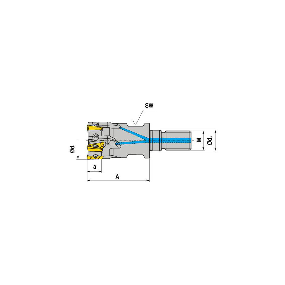 Ceratizit Indexable Square-Shoulder End Mill: GHSC.20.R.02-11, 20 mm Cut Dia, 10 mm Max Depth of Cut, 10" Dia Modular Connection Shank - 55107020
