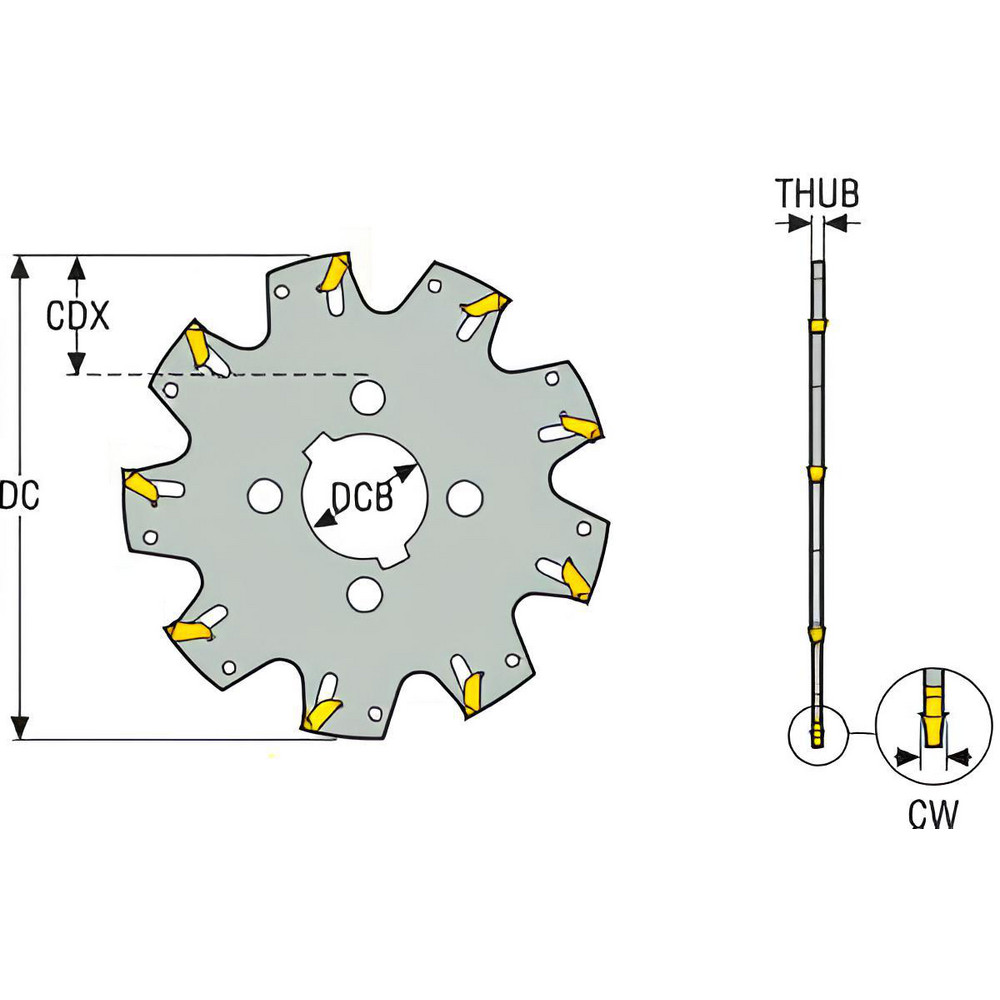 Seco Indexable Slotting Cutter: 0.0890" Cutting Width, 5.0000" Cutter Dia, Arbor Connection, 1.3580" Depth of Cut, 1.2500" Hole Dia, Right Hand - 75054874