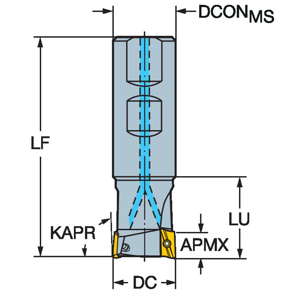 Sandvik Coromant Indexable Square-Shoulder End Mill: RA390-025M19-11M, 1" Cut Dia, 10.01 mm Max Depth of Cut, 3/4" Dia Weldon Flat Shank - 5739364