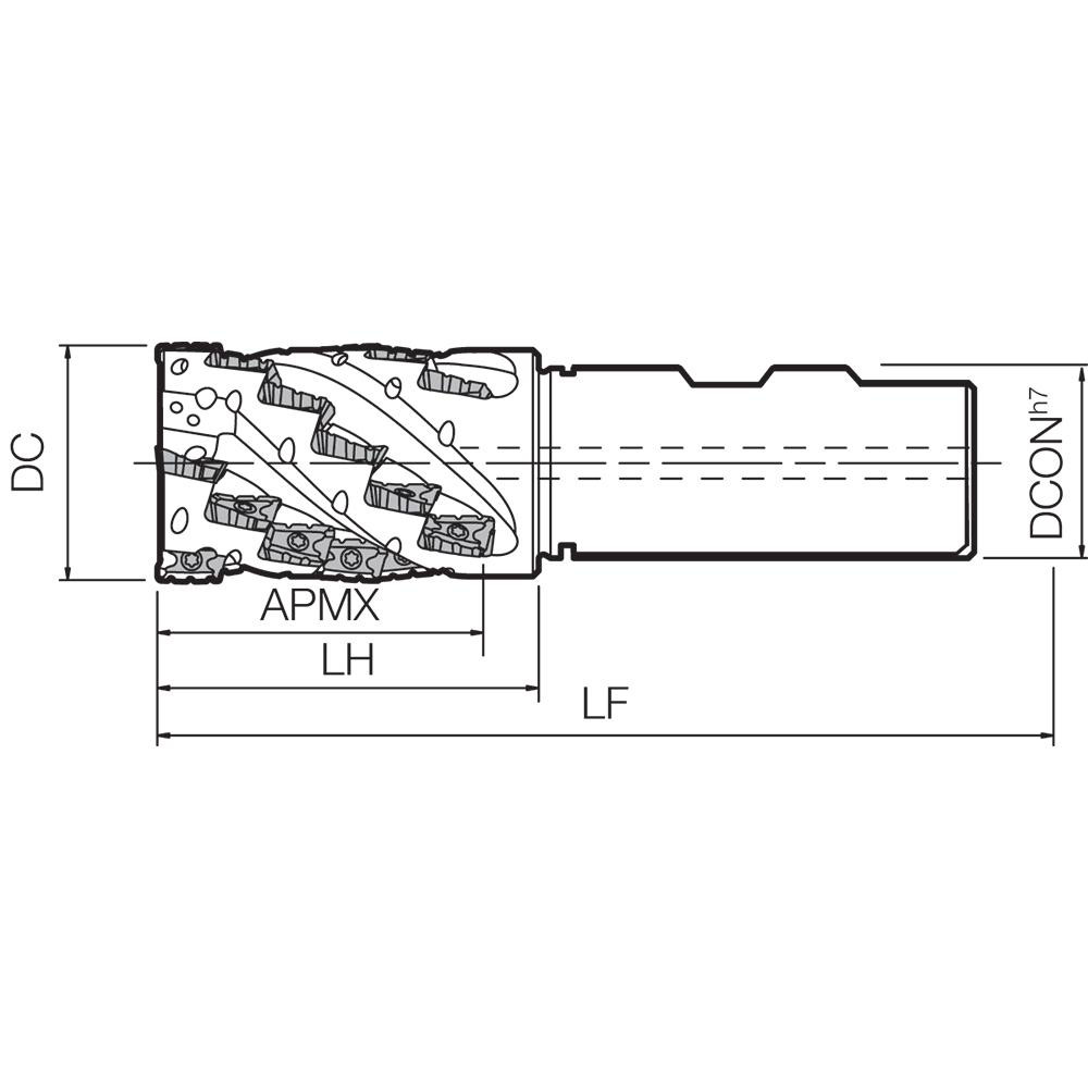 Kyocera Indexable Square-Shoulder End Mill: MECH1500W1251164T, 1-1/2" Cut Dia, 55 mm Max Depth of Cut, 1-1/4" Dia Cylindrical Shank - THN03863