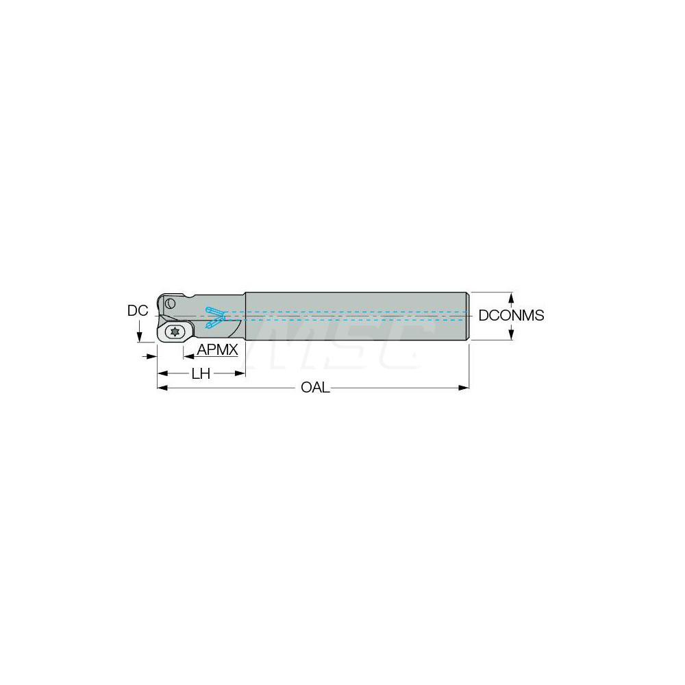 Iscar Indexable Square-Shoulder End Mill: HM90EALD150C125L8-16BR, 1-1/4" Cut Dia, 0.63" Max Depth of Cut, 1-1/4" Dia Cylindrical Shank - 3181171