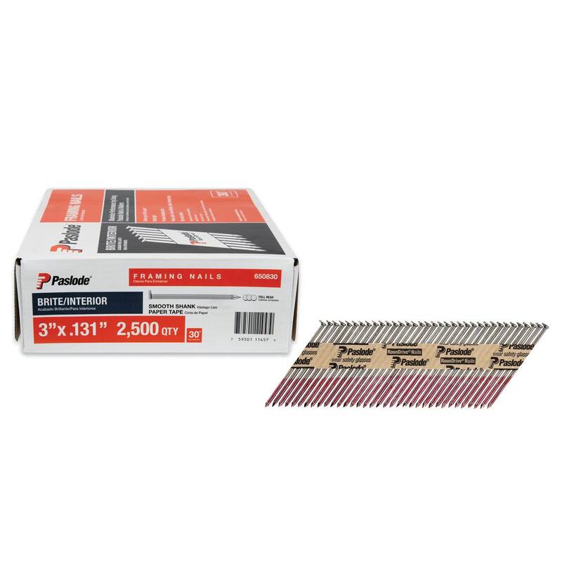Paslode 3 in. x 0.131-Gauge 30-Degree Brite Smooth Paper-Taped Framing Nails with PMPlus Nailer (2500 per Box) - 650830P