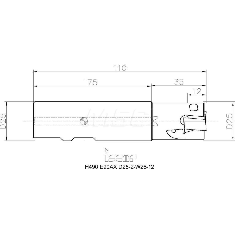 Iscar Indexable Square-Shoulder End Mill: H490E90AXD252W2512, 25 mm Cut Dia, 12 mm Max Depth of Cut, 25 mm Dia Weldon Flat Shank - 3104758