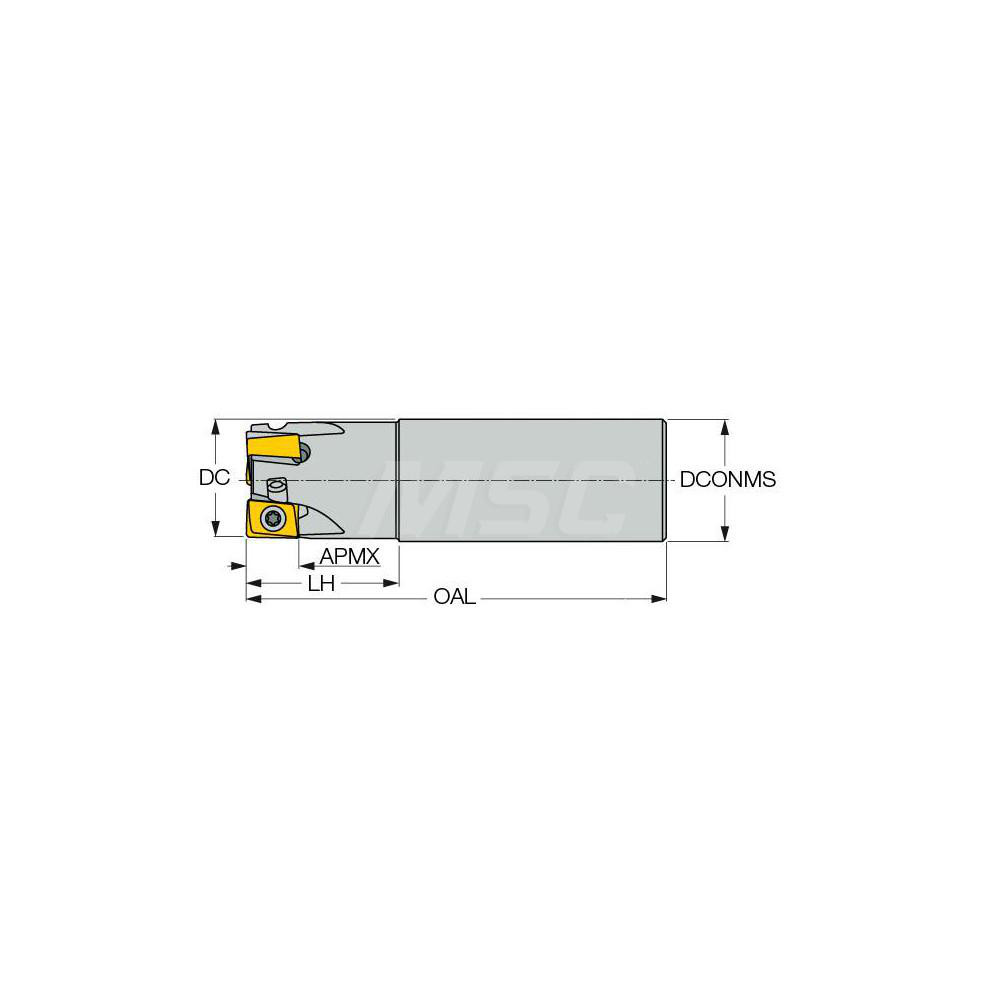 Iscar Indexable Square-Shoulder End Mill: H490E90AXD252W2512, 25 mm Cut Dia, 12 mm Max Depth of Cut, 25 mm Dia Weldon Flat Shank - 3104758