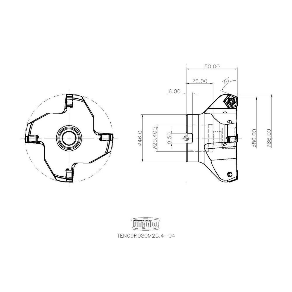 Tungaloy 80mm Cut Dia, 1" Arbor Hole Dia, Indexable Square-Shoulder Face Mill - 6860136