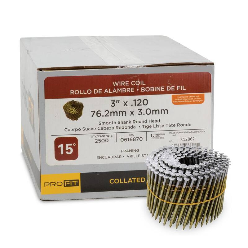PRO-FIT 3 in. x 0.120 15-Degree Hot Dipped Galvanized Smooth Shank Wire Coil Framing Nails (2500 -Per Box) - 0616870