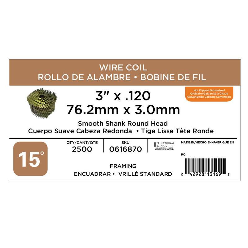 PRO-FIT 3 in. x 0.120 15-Degree Hot Dipped Galvanized Smooth Shank Wire Coil Framing Nails (2500 -Per Box) - 0616870