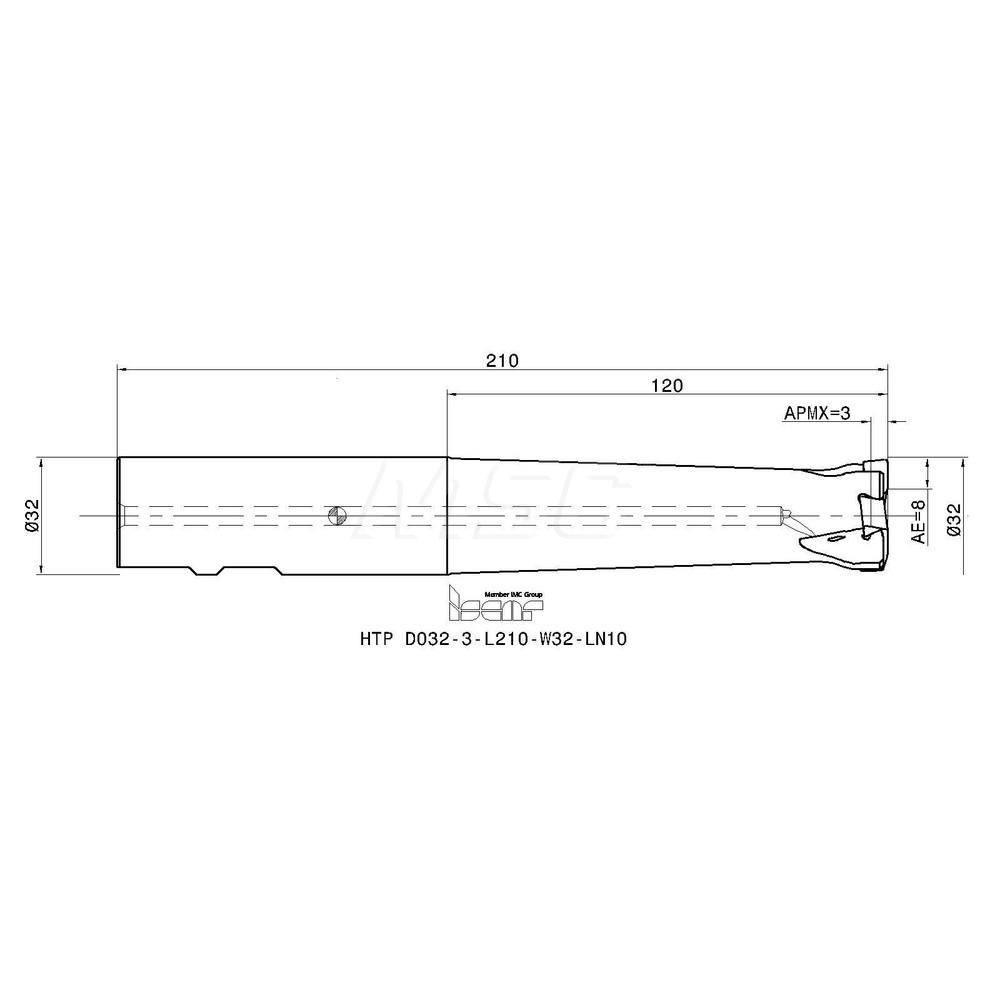 Iscar 32mm Cut Dia, 3mm Max Depth of Cut, 32mm Shank Diam,Indexable Plunge End Mill - 3105463