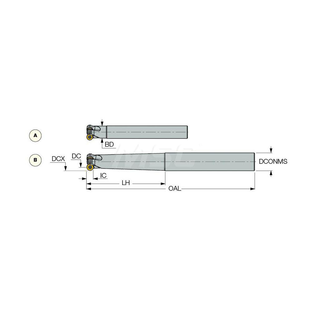 Iscar Indexable Copy End Mill: 0.78 to 1-1/4" Cut Dia, 0.236" Max Depth of Cut, Through Coolant - 3105172