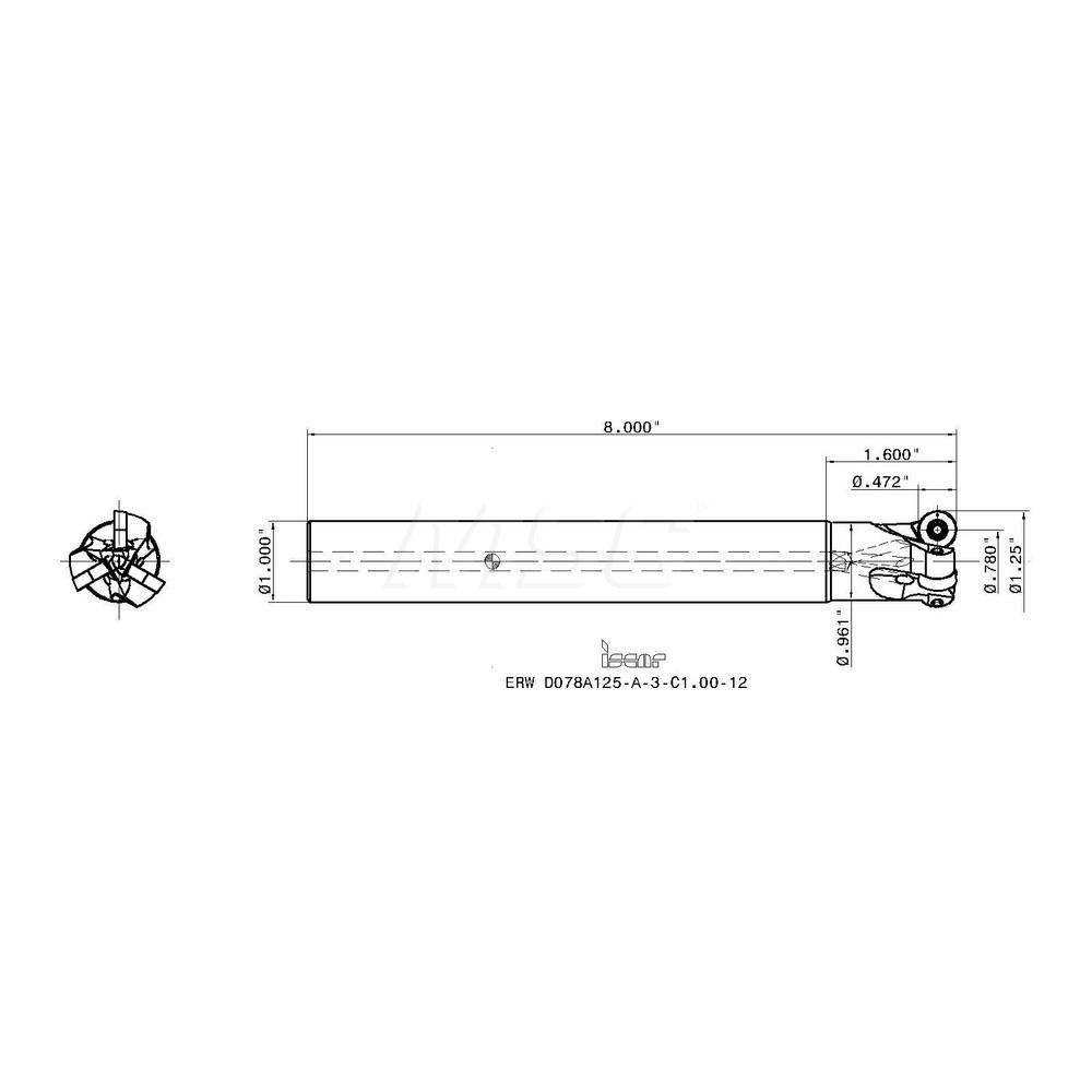 Iscar Indexable Copy End Mill: 0.78 to 1-1/4" Cut Dia, 0.236" Max Depth of Cut, Through Coolant - 3105172