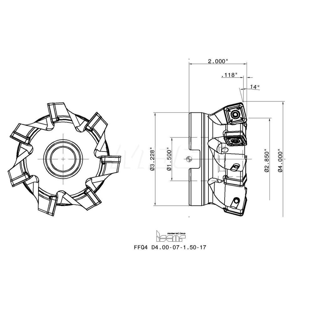 Iscar Indexable High-Feed Face Mill: 2.85 to 4" Cut Dia, 1.5" Arbor Hole - 3323489