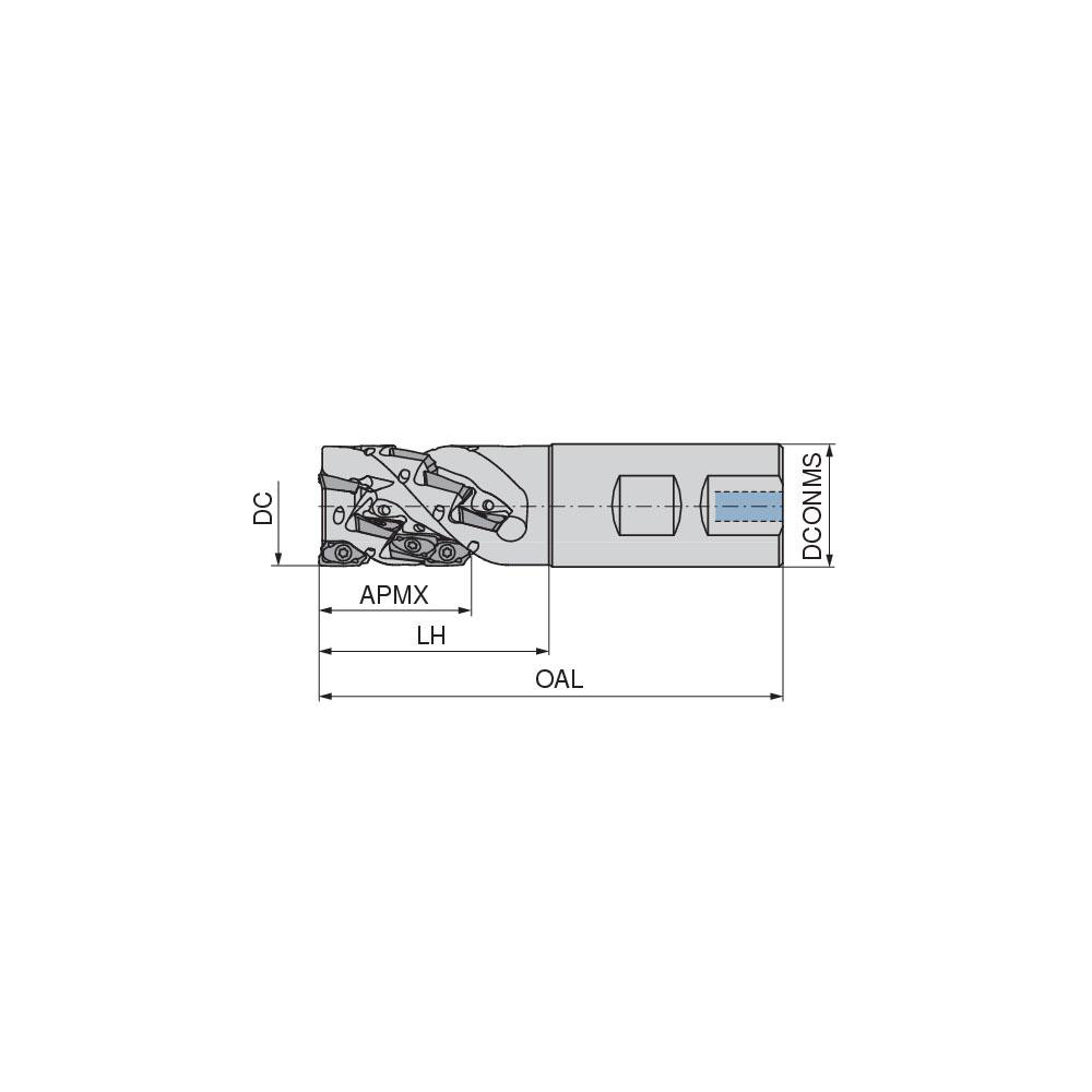 Ceratizit Indexable Square-Shoulder End Mill: C211.50.R.03KN415B4068, 50 mm Cut Dia, 52.6 mm Max Depth of Cut, 40 mm Dia Weldon Flat Shank - 5078305034