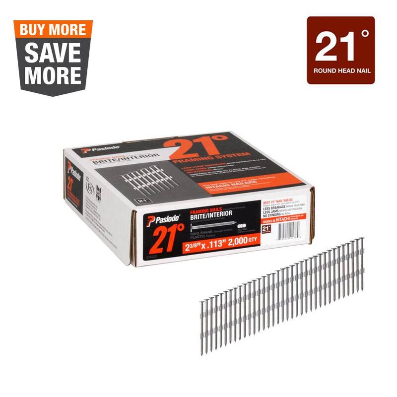 Paslode 2-3/8 in. x 0.113-Gauge 21-Degree Brite Ring Shank Plastic Collated Framing Nails (2000 per Box) - 211332