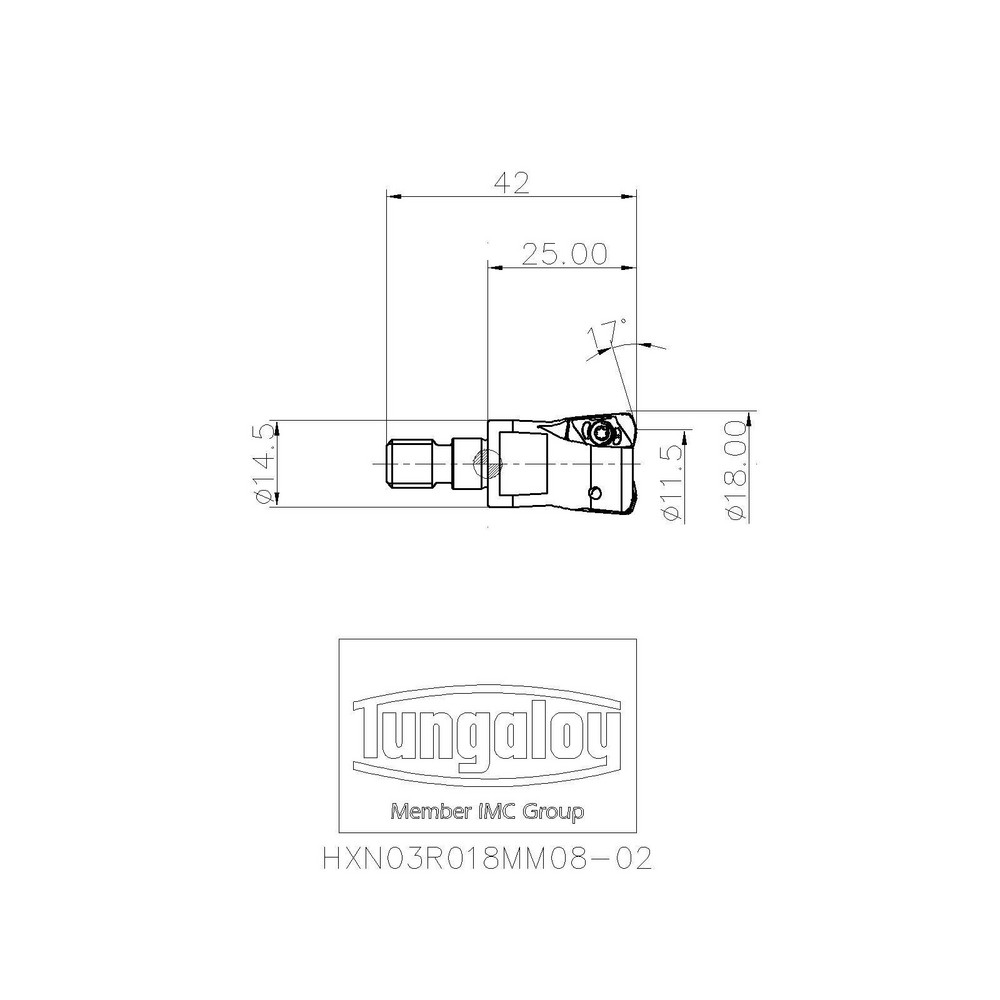 Tungaloy Indexable High-Feed End Mill: HXN03R018MM08-02, 18.00 mm Cut Dia, Modular Connection Shank - 6990875