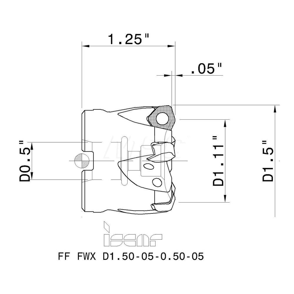 Iscar Indexable High-Feed Face Mill: 1.11 to 1.5" Cut Dia, 0.5" Arbor Hole - 3105552