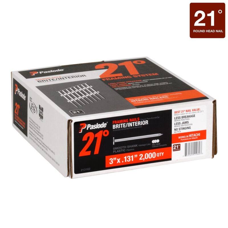 Paslode 3 in. x 0.131-Gauge 21-Degree Brite Smooth Shank Plastic Collated Framing Nails (2000 per Box) - 213162