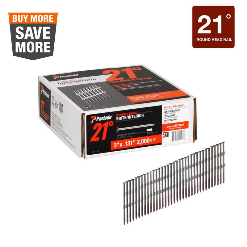 Paslode 3 in. x 0.131-Gauge 21-Degree Brite Smooth Shank Plastic Collated Framing Nails (2000 per Box) - 213162