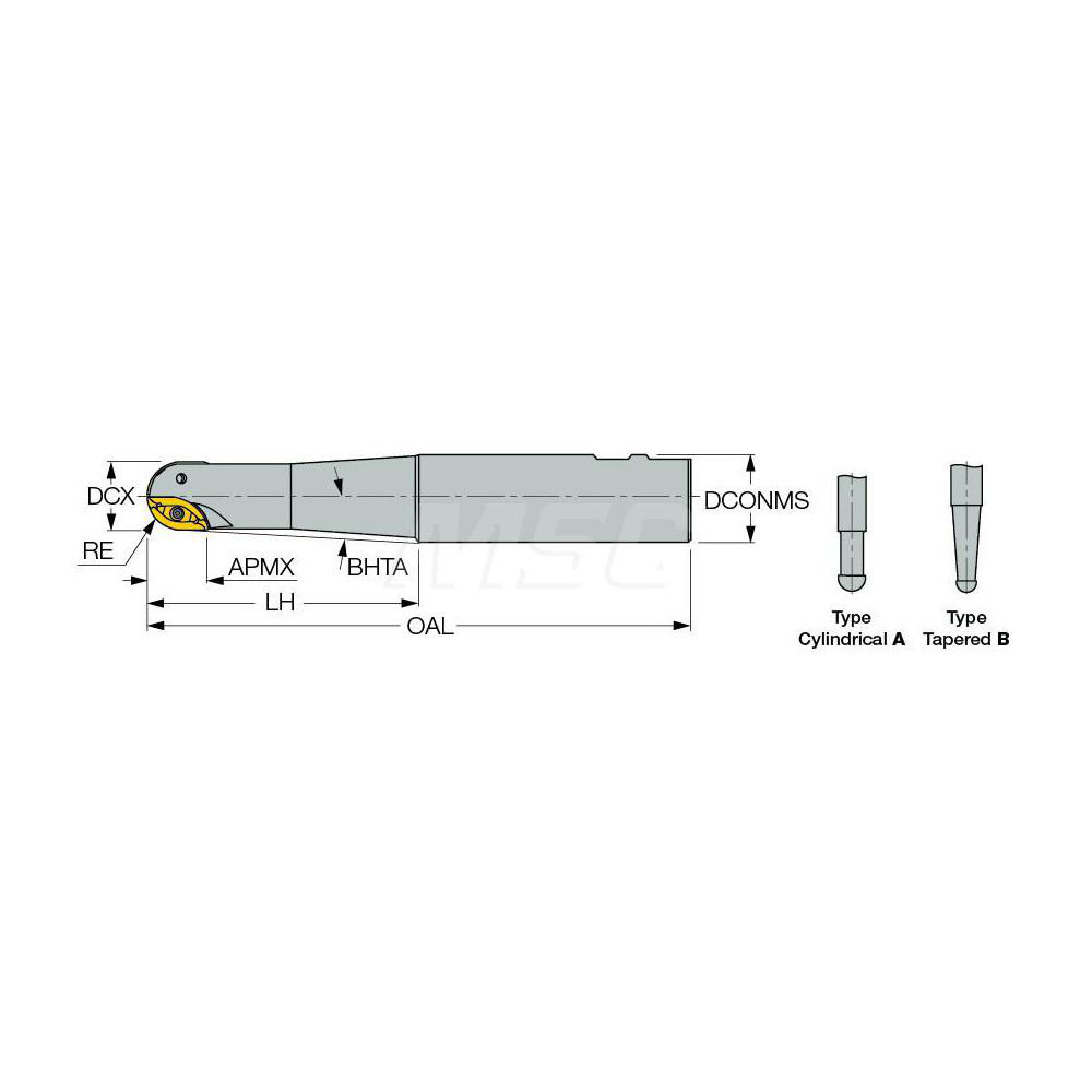 Iscar Indexable Ball Nose End Mill: 1" Cut Dia, 6.7" OAL - 3103052