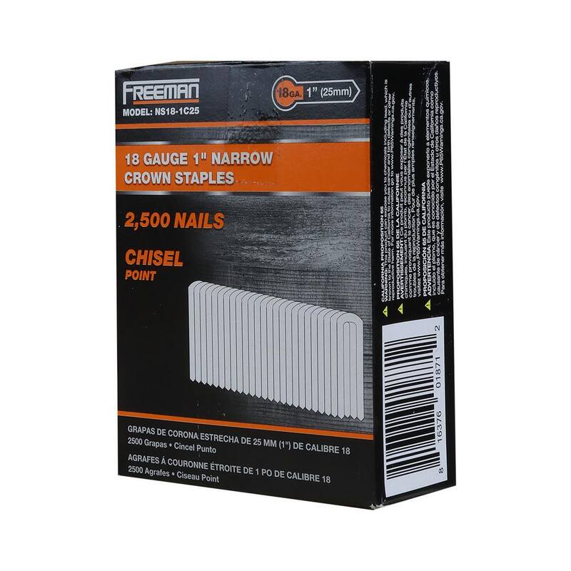 Freeman 18-Gauge 1 in. Glue Collated Narrow Crown Staples with 1/4 in. Crown (2500 per Box) - NS18-1C25