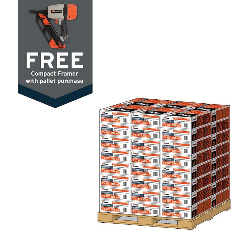 Paslode 2 in. x 113 in. 30-Degree Heavy-Duty Galvanized Ring Shank Paper-Taped Framing Nails with Compact Framing Nailer - 650381C