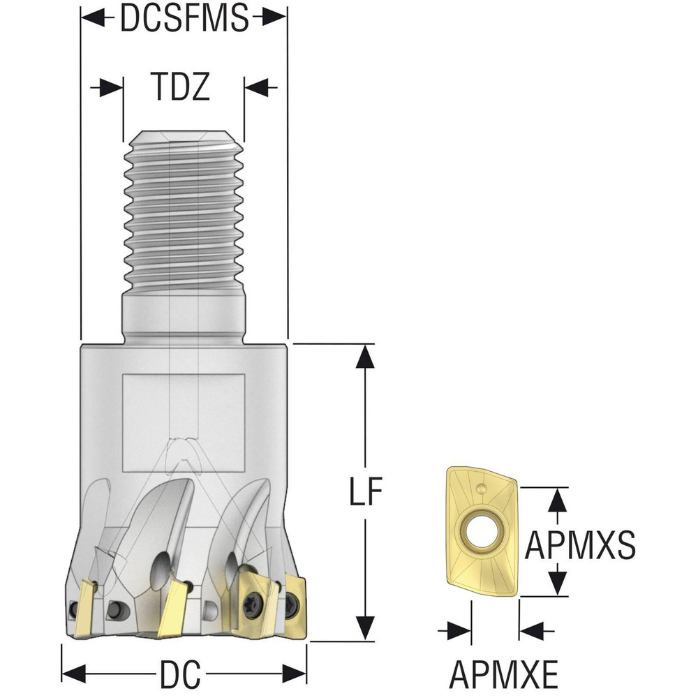 Seco Indexable Square-Shoulder End Mill: R217.69-01.0012RE067AN, 1" Cut Dia, 0.197" Max Depth of Cut, M12 Modular Connection Shank - 02695013