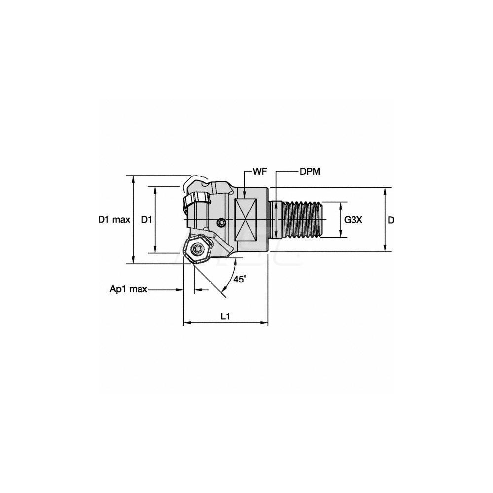 Kennametal 45° Lead Angle, 31.75mm to 1.572" Cut Dia, 0.669" Shank Dia, Indexable & Chamfer End Mill - 4130385