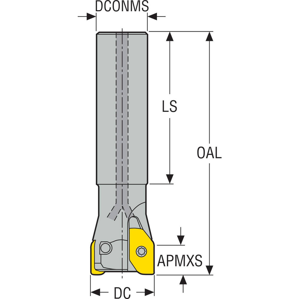 Seco Indexable Copy End Mill: 5/8" Cut Dia, 0.625" Max Depth of Cut, Through Coolant - 03245370