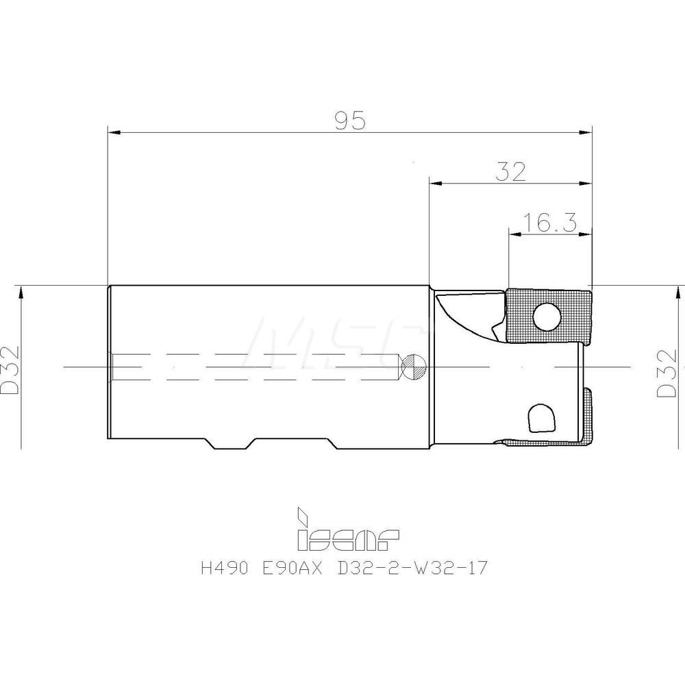 Iscar Indexable Square-Shoulder End Mill: H490E90AXD322W3217, 32 mm Cut Dia, 16.3 mm Max Depth of Cut, 32 mm Dia Weldon Flat Shank - 3104639