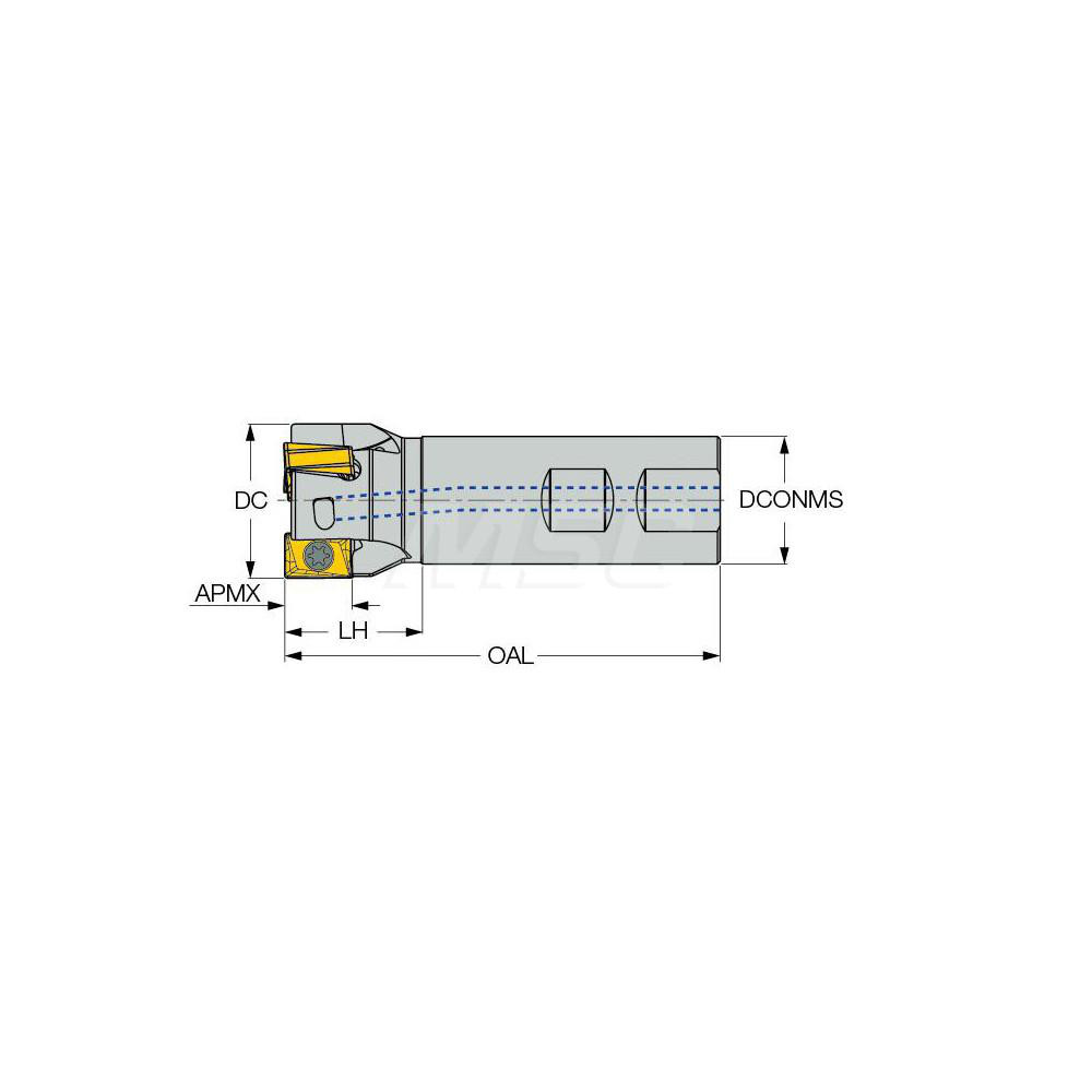 Iscar Indexable Square-Shoulder End Mill: H490E90AXD322W3217, 32 mm Cut Dia, 16.3 mm Max Depth of Cut, 32 mm Dia Weldon Flat Shank - 3104639