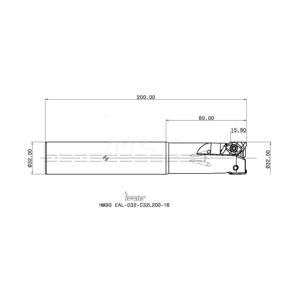 Iscar Indexable Square-Shoulder End Mill: HM90EAL-D32-C32L200-16, 32 mm Cut Dia, 15.8 mm Max Depth of Cut, 32 mm Dia Cylindrical Shank - 3102767