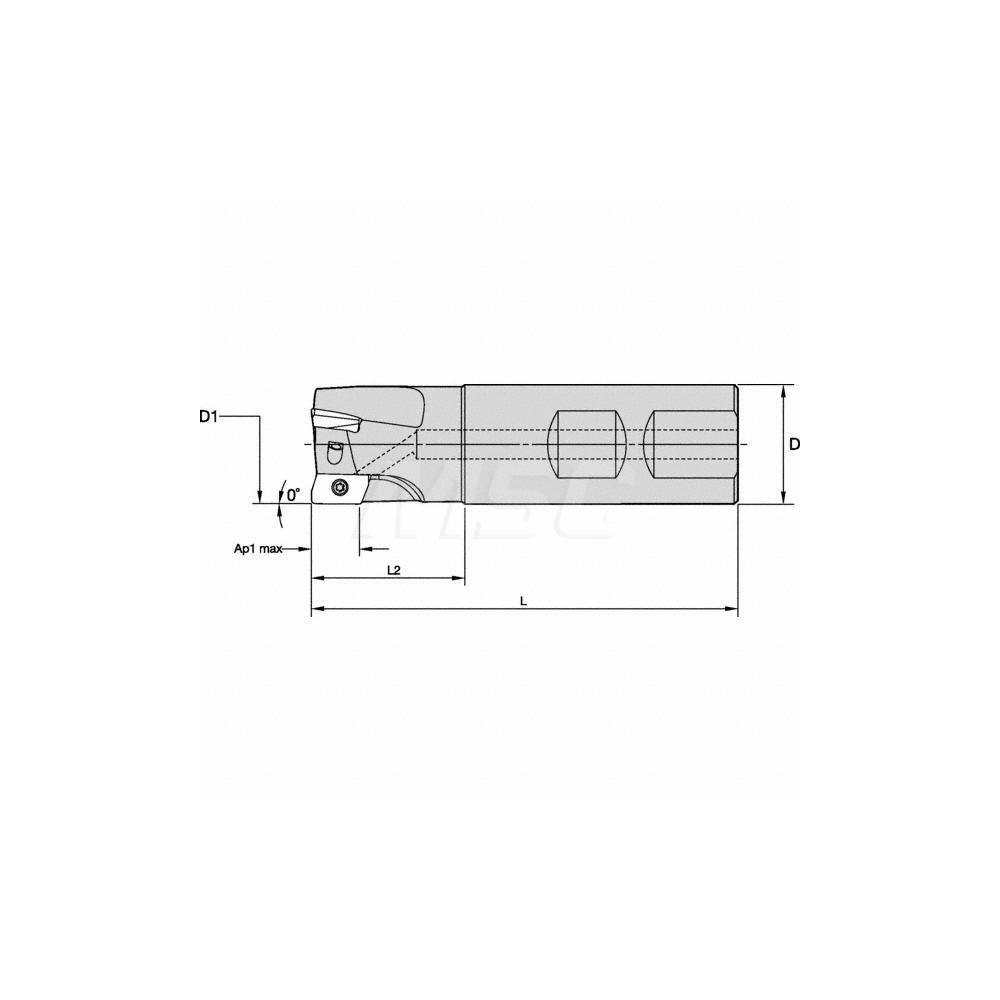 Kennametal Indexable Square-Shoulder End Mill: M1D075E1003W075L110, 3/4" Cut Dia, 0.398" Max Depth of Cut, 3/4" Dia Weldon Flat Shank - 3742554