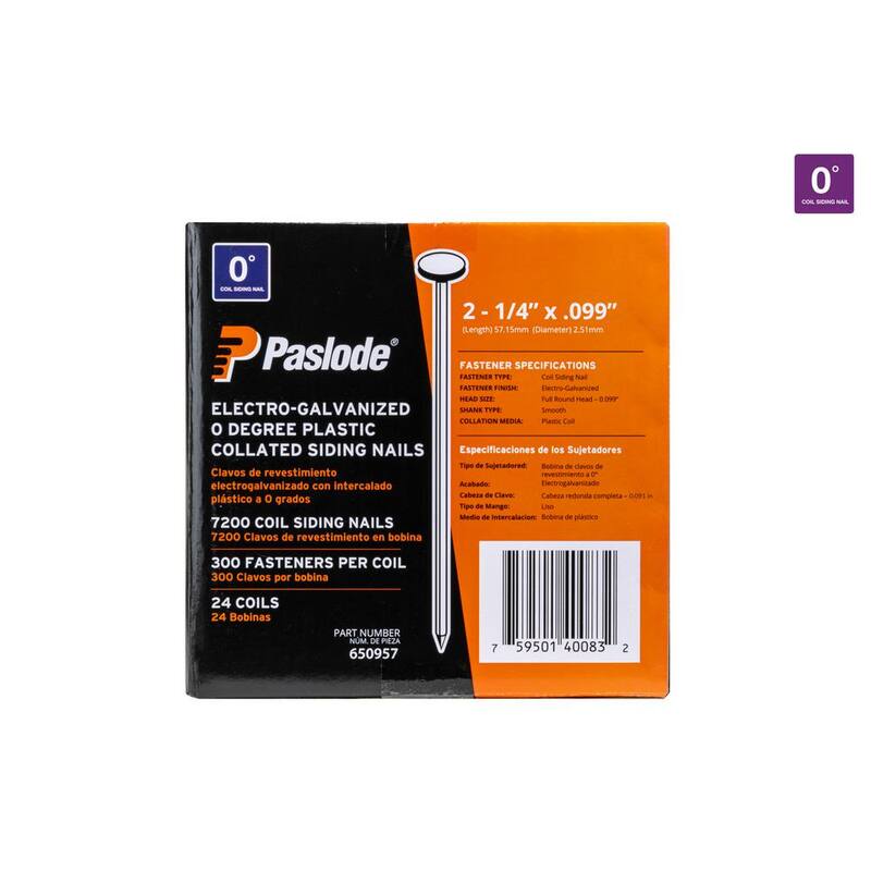 Paslode 2-1/4 in. x 0.099 12-Gauge 0-Degree Galvanized Smooth Shank Plastic Coil Siding Nails (7,200-Per Box) - 650957