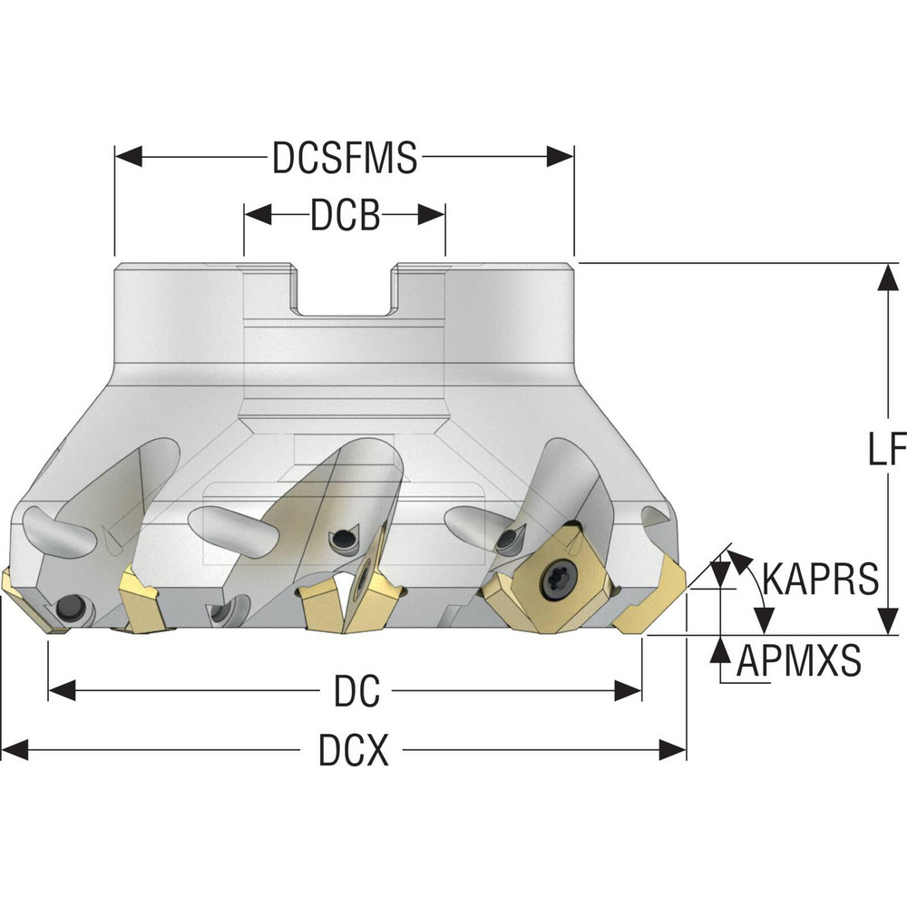 Seco 3.78" Cut Dia, 1" Arbor Hole, 0.295" Max Depth of Cut, 45° Indexable Chamfer & Angle Face Mill - 02486638